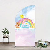 Lofaris Clouds Rainbow Cute Bear Happy Birthday Half Moon Arch Backdrop